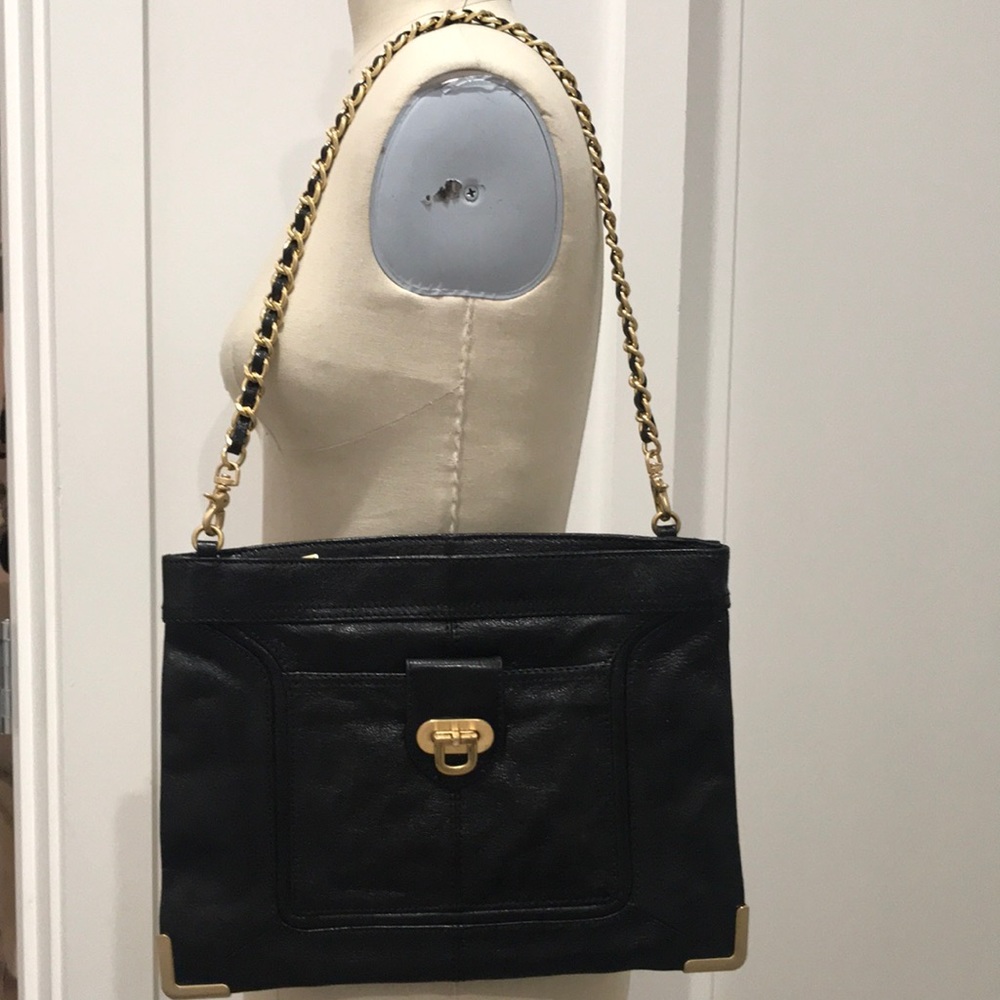 Hype Black Leather Purse Gold Chain Strap